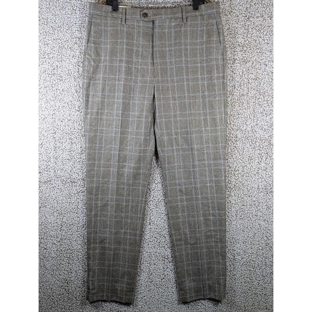 Banana Republic Tailored Slim Fit Pants Men's 36R‎ Flannel 120's Plaid Golf NWT